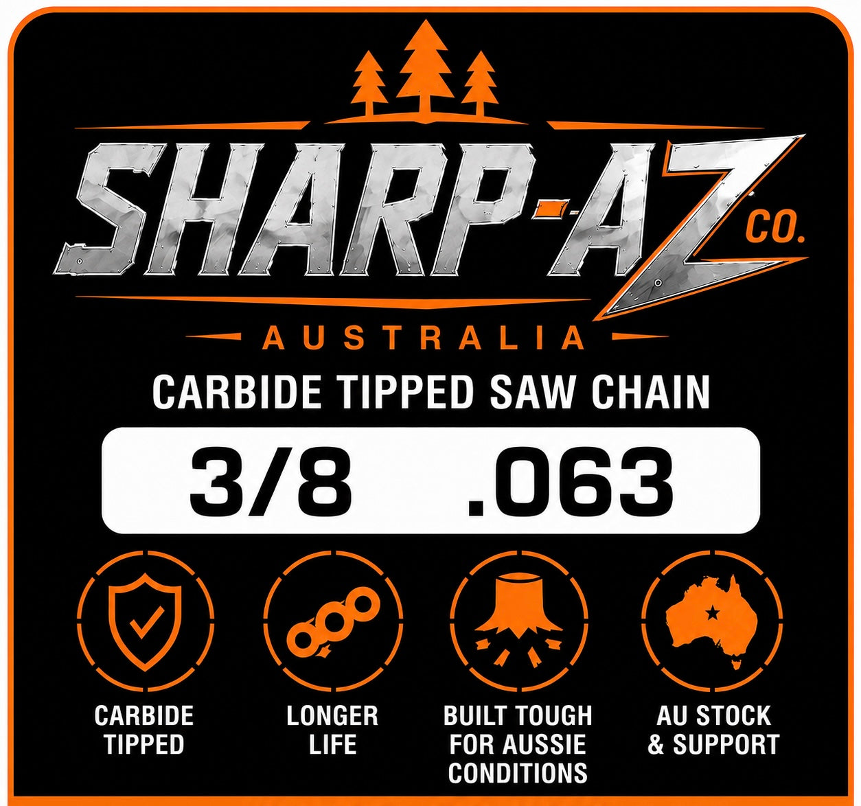 SHARP-AZ 3/8" .063" EXTREME Tungsten Carbide Chainsaw chain