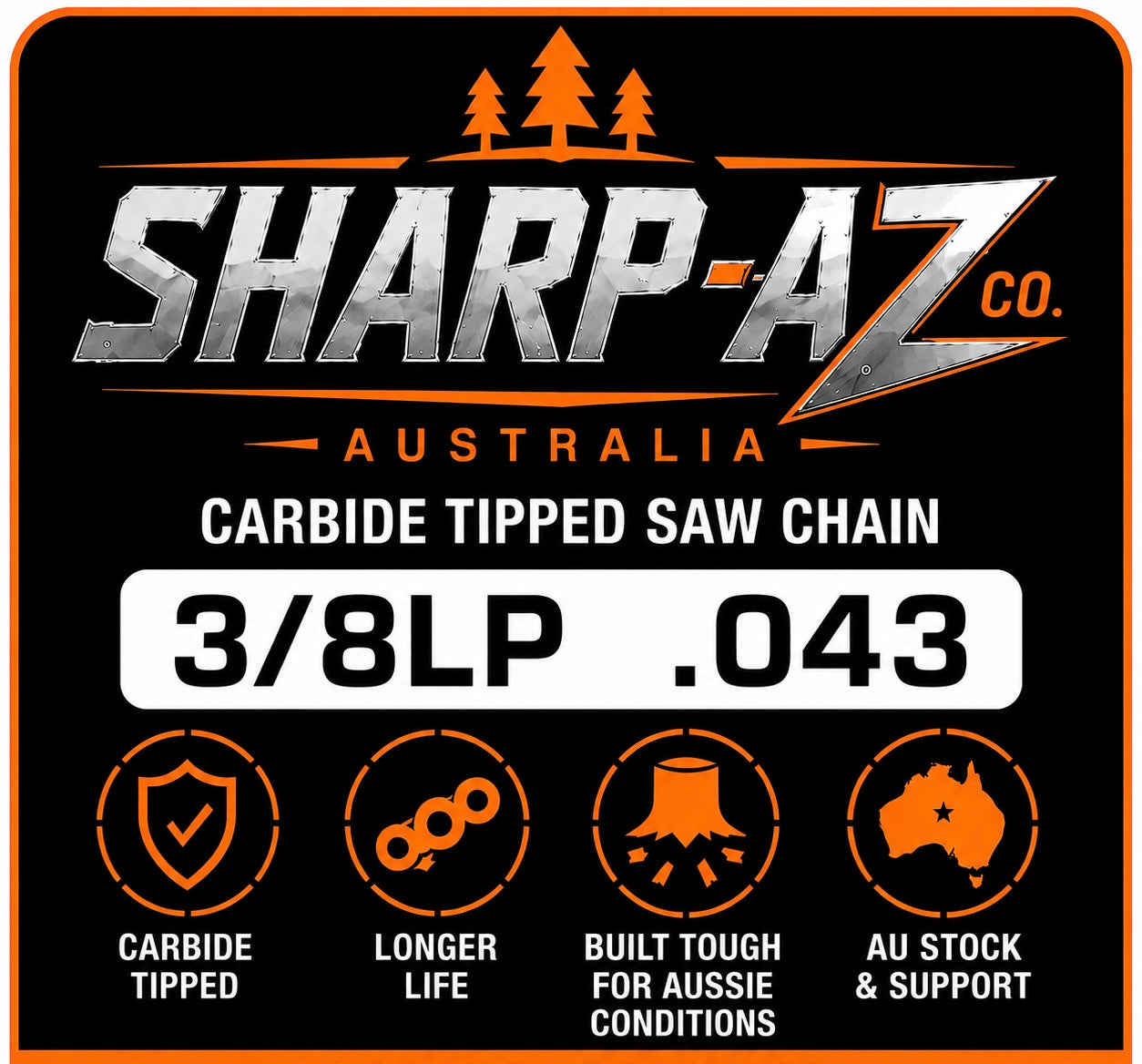 SHARP-AZ 3/8LP .043" EXTREME Tungsten Carbide Chainsaw chain